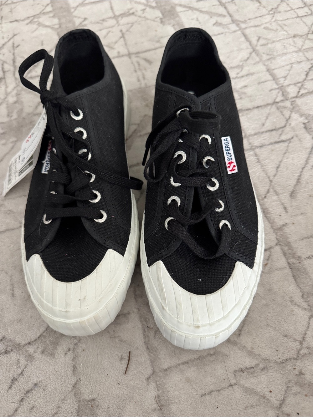 Superga woman’s Black Canvas Low-Top Sneakers with White Toe